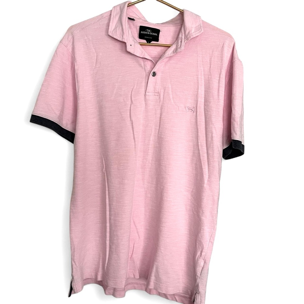 RODD & GUNN pink mens polo shirt with dark blue trims